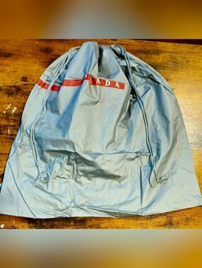 Rare PRADA Large Gray Silver Drawstring Dust Bag Red Logo 17x16.5 Storage Bag XL